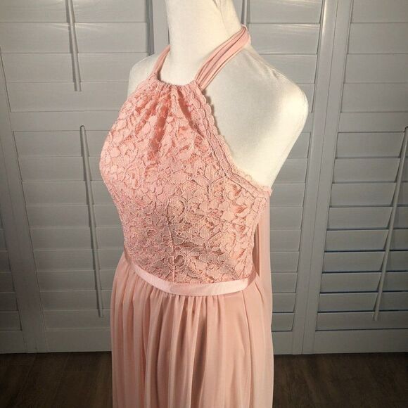 Peach Cocktail Dress 4 Pink Lace Chiffon Bridesmaid Dance Halter Homecoming Prom - Picture 7 of 10